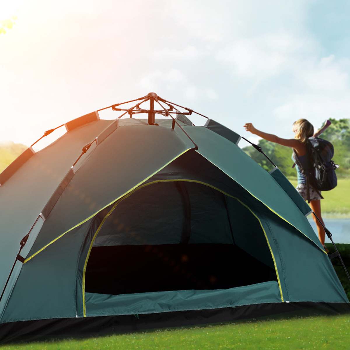 Cheap Goat Tents 3 4 Person Automatic Opening up Tent Camping Tent Easy Instant Setup Protable Backpacking for Sun Shelter Travelling Hiking   